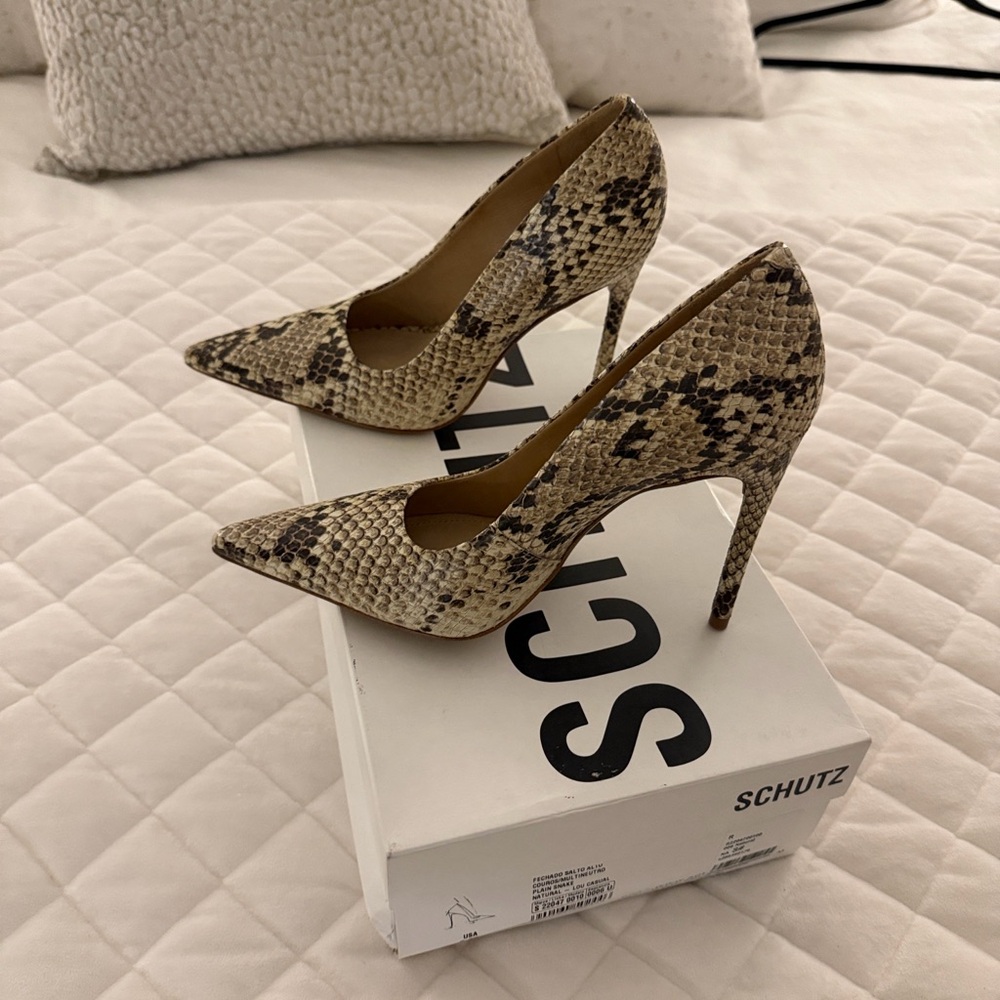 SCHUTZ Women's Snakeskin Pattern Heels - Brown